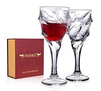 Paysky Modern Space - Juego de 2 copas de vino tinto con una caja de papel de madera de lujo - Copa de vino de cristal tallada a mano, diseño único de patrón de mano, cristal transparente, 270 ml