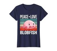 Paz Amor Pez Borrón Retro Peces Aguas Profundas Camiseta, Mujer, Azul Marino, 3XL