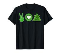 Paz, amor y maceta única con signo de paz, corazón y hoja de maceta Camiseta