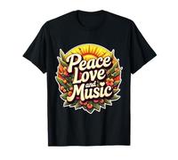 Paz Amor Y Música Amante Músico Profesor Vintage Groovy Camiseta