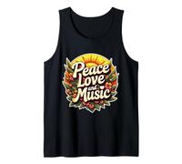 Paz Amor Y Música Amante Músico Profesor Vintage Groovy Camiseta sin Mangas
