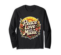 Paz Amor Y Música Amante Músico Profesor Vintage Groovy Manga Larga