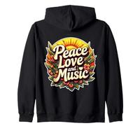 Paz Amor Y Música Amante Músico Profesor Vintage Groovy Sudadera con Capucha