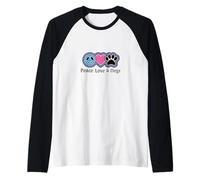 Paz Love & Dogs Peace Sign Heart Paw Print Dog Lover Camiseta Manga Raglan