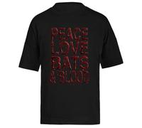 Paz Sin Miedo Amor Murciélagos Sangre Camiseta Extragrande Holgada Negra Unisex Unisex Black tee Baggy Oversized T-Shirt