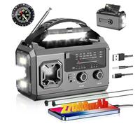 PAZEAU Radio de emergencia multifunción con Bluetooth, 27000 mAh, 3 modos de carga, radio FM/AM, alarma SOS, linterna, brújula, para exteriores, camping, desastres y cortes de energía