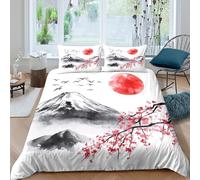 Pazeel Japanese Ink Painting Style Funda de Edredón Microfibra Suave 3 Piezas Estampado 3D Japanese Ink Pintura Estilo Funda Edredon con Fundas de Almohada Lavables for Familia Single（135x200cm）