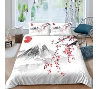 Pazeel Japanese Ink Painting Style Funda de Edredón Microfibra Suave 3 Piezas Estampado 3D Japanese Ink Pintura Estilo Funda Edredon con Fundas de Almohada Lavables for niños Single（135x200cm）