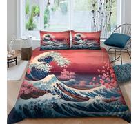 Pazeel Japanese Ukiyo-e Style Funda de Edredón Microfibra 3 Piezas Impresión 3D Cierre de Japanese Ukiyo-e Estilo Funda Edredon Fundas de Almohada Transpirable Suave for jóvenes Double（200x200cm）