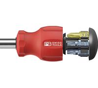 PB Swiss Tools Destornillador PB 8453 | 100% Swiss Made | Destornillador Stubby con 6 puntas PrecisionBits C6 ranura/cruz/Torx y grabación magnética de bits