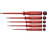 PB Swiss Tools VDE SCHLITZ PB 5538 - Juego de destornilladores para electricista (5 piezas, 0/1/2/3/4), aislado hasta 1000 V, 100% fabricación suiza, color rojo