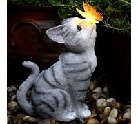 PB-Versand Gatos Lámpara solar LED 26 x 16 cm Gato Blanco Cálido Incluye Batería Lámpara de Jardín Farol Solar Lámpara Solar Farol Gatito Animal
