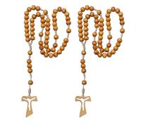 PBAHAUP 2 Piezas Collar Rosario de Madera Natural, Cruz Católica con Detalles, Medalla de San Benito y Cristo, para Comunión, Bautizo o Uso Diario, Regalo Espiritual para Hombres y Mujeres Creyentes