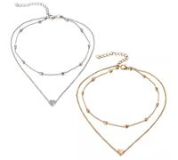 PBAHAUP Gargantilla Vintage Pearl Station, Collar en Capas Estilo Boho de 2 Piezas, Gargantilla de Múltiples Capas, Joyería para Mujeres y Niñas, para Mujeres y Niñas, Oro, Plata