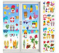 PBAHAUP Pegatinas Ventana Verano, 4 Hojas Pegatinas Gel para Ventanas, Pegatinas Decorativas, Pegatinas estáticas extraíbles Reutilizables, Espejo Cristal acrílico, Helado Coco, Anillo natación