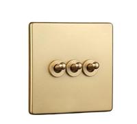 PBDEIOEOE Interruptor de luz de Palanca, Interruptor de Palanca Tipo 86 Antiguo, Interruptor de Pared de Cobre Macizo de 10 A, Hecho a Mano, con luz de Palanca de Control Dual Abierta(3 Gang)