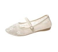 PBHGMGEBLV Bailarinas de Malla for Mujer, Bailarinas de Rejilla con Hebilla y Correa, sin Cordones(Beige,40EU)