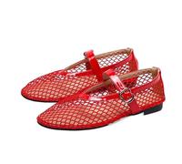 PBHGMGEBLV Bailarinas de Malla for Mujer, cómodas Bailarinas de Punta Cuadrada con Hebilla y Correa, Zapatos Planos Informales de Rejilla.(Red,39EU)