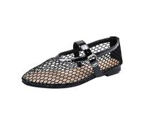 PBHGMGEBLV Bailarinas de Malla for Mujer, cómodas Bailarinas de Punta Cuadrada con Hebilla y Correa, Zapatos Planos Informales de Rejilla.(Black,39EU)