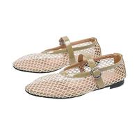 PBHGMGEBLV Bailarinas de Malla for Mujer, cómodas Bailarinas de Punta Cuadrada con Hebilla y Correa, Zapatos Planos Informales de Rejilla.(Khaki,35 EU)