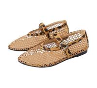 PBHGMGEBLV Bailarinas de Malla for Mujer, cómodas Bailarinas de Punta Cuadrada con Hebilla y Correa, Zapatos Planos Informales de Rejilla.(Brown,37EU)