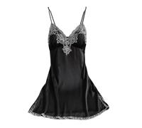 PBHGMGEBLV Comfy Solid Color Slip Nightdress Sexy Sleeveless Deep V-Neck Nightgown Backless Side Split Sleepwear(Black,L)