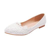PBHGMGEBLV Elegantes Zapatos de Encaje for Mujer, Planos con Punta Puntiaguda y Tacones Bajos, Mary Janes Blancas for Mujer(38EU)