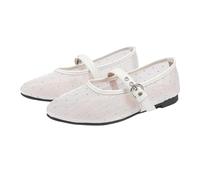 PBHGMGEBLV Mary Janes Mujer Malla Hebilla Correa Color Sólido Casual Damas Plano(White,40EU)