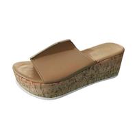 PBHGMGEBLV Sandalias de cuña for mujer, zapatos de playa con punta abierta, de verano, con plataforma, planas(Khaki,42EU)