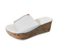 PBHGMGEBLV Sandalias de cuña for mujer, zapatos de playa con punta abierta, de verano, con plataforma, planas(White,37EU)