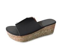 PBHGMGEBLV Sandalias de cuña for mujer, zapatos de playa con punta abierta, de verano, con plataforma, planas(Black,36 EU)