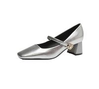 PBHGMGEBLV Zapatos Mary Jane, Zapatos de Ballet for Mujer, Zapatos Planos de Punta Cuadrada for Mujer, versátiles y Elegantes.(Silver,36 EU)
