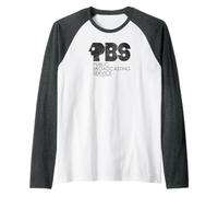 PBS Vintage Groovy Classic Logo Public Broadcasting Service Camiseta Manga Raglan