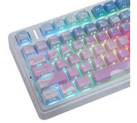 PBT German ISO Keycaps, 135 Keys Gradient Blue Pink Double Shot Keycaps Dye-Sub Cherry Profile Side Printed Shine Through Keycap for Cherry MX Switch QWERTZ Layout Mechanical Keyboards