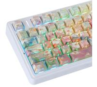 PBT German Keycaps, 128 Keys Garden Oil Painting Double Shot Keycaps Dye-Sub Cherry Profile Side Printed Shine Through Keycap for Cherry MX Switch ISO QWERTZ Layout Mechanical Keyboards