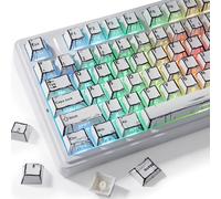 PBT German Keycaps, 128 Keys Manga White Keycap, Retro Style Side Printed Shine Through Dye Sub Keycap for Cherry MX Switch ISO QWERTZ Layout Mechanical Keyboard
