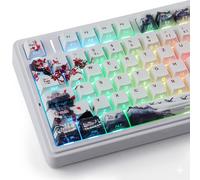 PBT German Keycaps, 133 Keys Double Shot Landscape Plum Blossom Keycaps Dye-Sub Cherry Profile Side Printed Shine Through Keycap for Cherry MX Switch ISO QWERTZ Layout Mechanical Keyboard