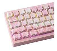 PBT German Keycaps, 133 Keys Double Shot Pink Cherry Blossom Keycaps Dye-Sub Cherry Profile Side Printed Shine Through Keycap for Cherry MX Switch ISO QWERTZ Layout Mechanical Keyboard