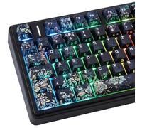 PBT German Keycaps, 133 Keys Plum Blossoms Black Double Shot Keycaps Dye-Sub Cherry Profile Side Printed Shine Through Keycap for Cherry MX Switch ISO QWERTZ Layout Mechanical Keyboard