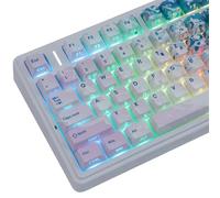 PBT Keycaps 128 Keys Pink Beach Keycaps, Double Shot Shine Through Side Printed Keycap, Cherry Profile Dye Sub Keycap for Cherry MX Switch ISO QWERTZ Layout Mechanical Keyboards