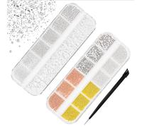 PBUSPU 2 Cajas de Diamantes de Imitación para Uñas, Decoración de Uñas, Diamantes para Uñas, Gems Rhinestones de Cristal Redondos para Manualidades Incluye de Picker de Estrás