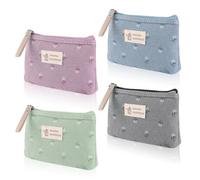 PBUSPU 4 Piezas Bolsa de Cosméticos de Lona,Cosméticos Bolsa de Aseo Bolsas de Maquillaje, Bolsa de Lavado para Viajes con Cremallera, para Cosméticos Mujeres y Niñas