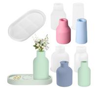 PBUSPU 5pcs Molde de Florero, Botella Molde de Resina, 4 Moldes de Jjarrón+1 Molde de Base de jarrón Molde Silicona Jarron, Portalápices, Decoraciones de Escritorio