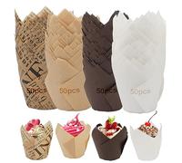 PBUSPU Papel para Magdalenas y Cupcakes - 200 Piezas de Moldes Tulipán para Hornear - Tazas de Pastel y Muffins