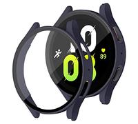 PC Duro Funda Compatible con Samsung Galaxy Watch 5 Bluetooth 40mm 44mm/LTE 44mm, Carcasa Protectora Antiarañazos Vidrio Templado Protector de Pantalla, Azul Medianoche 44mm