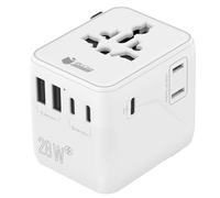 PcCom Essential Adaptador de Viaje Universal 28W 3x USB-C 2x USB-A Blanco
