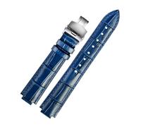 PCCWBCPJC Compatible con correa de reloj Cartier con globo azul, correa de cuero de vaca for hombres y mujeres, 18x11, 20x12mm, cadena de cinturón elevada grande y pequeña(Royal blue-silver B,14x8mm)