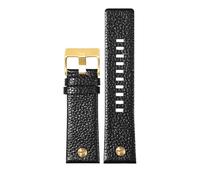 PCCWBCPJC Compatible con correa de reloj de cuero Diesel DZ7257 DZ4323 DZ7348 DZ7313 DZ7312 DZ7350, correa de cuero de vaca remachada con esfera grande for hombre(Black gold buckle,30mm)