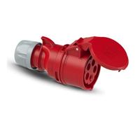 PCE Shark Conector Hembra CEE 32A 5 Polos IP44, Enchufe Euro 400V 225-6 | Toma de corriente trifásica con terminales de tornillo, tapa abatible y carcasa de PA6 roja. Calidad profesional de Austria.