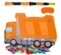 PCFING Piñata de camión volquete de 21.6 pulgadas con palo de piñata de 30 pulgadas, confeti para niños y niñas, construcción, fiesta de cumpleaños, decoración de juegos, celebración de aniversario